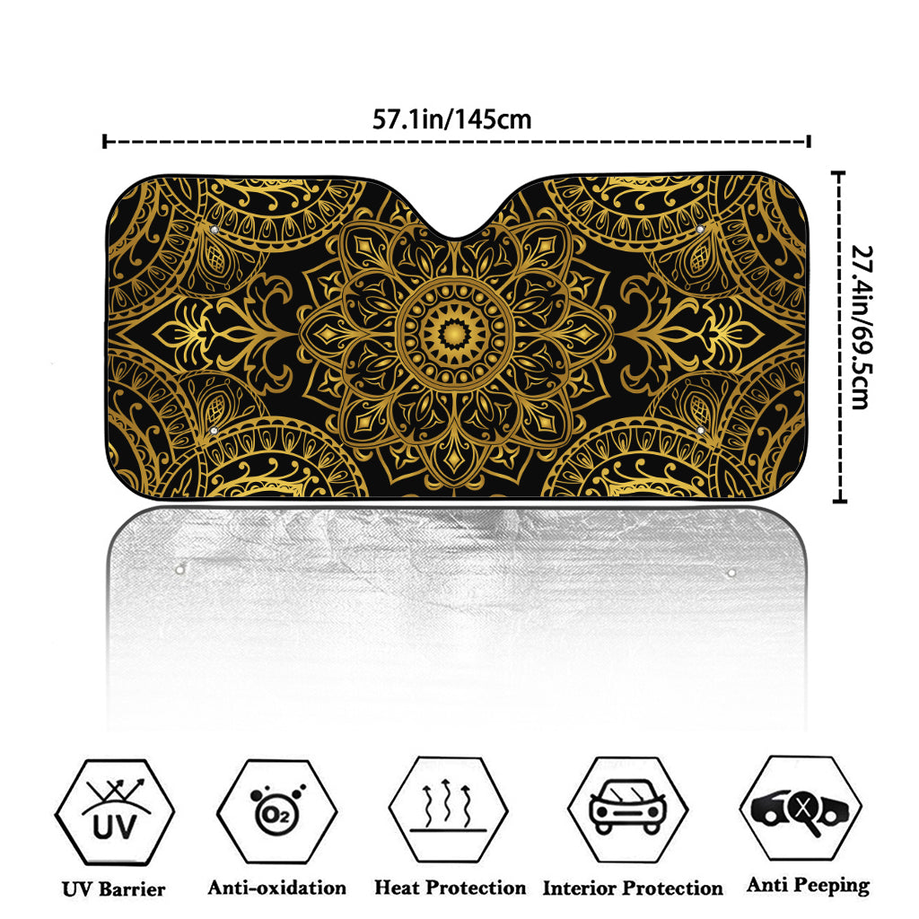 Gold And Black Mandala Print Car Windshield Sun Shade