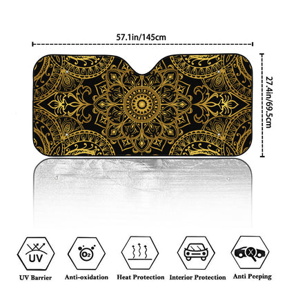 Gold And Black Mandala Print Car Windshield Sun Shade
