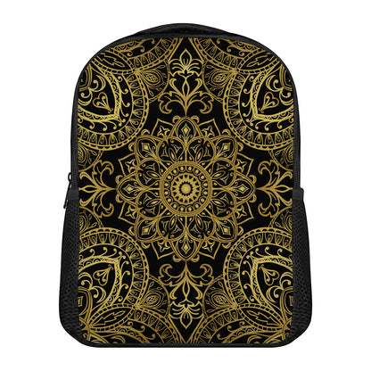 Gold And Black Mandala Print Casual Backpack