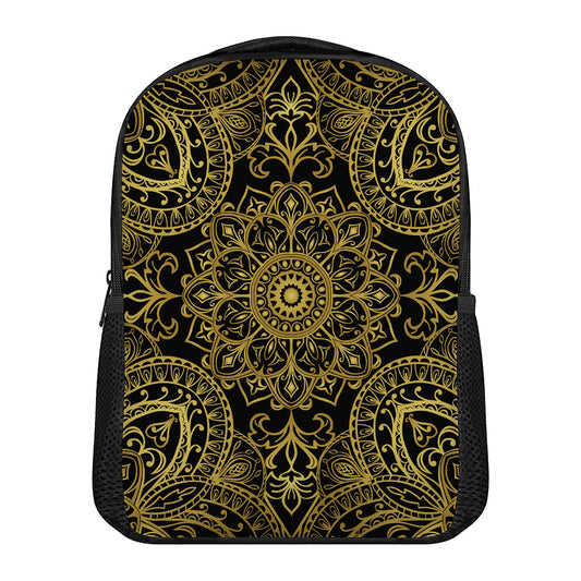 Gold And Black Mandala Print Casual Backpack