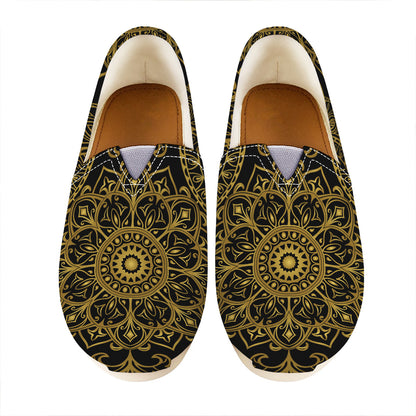 Gold And Black Mandala Print Casual Shoes