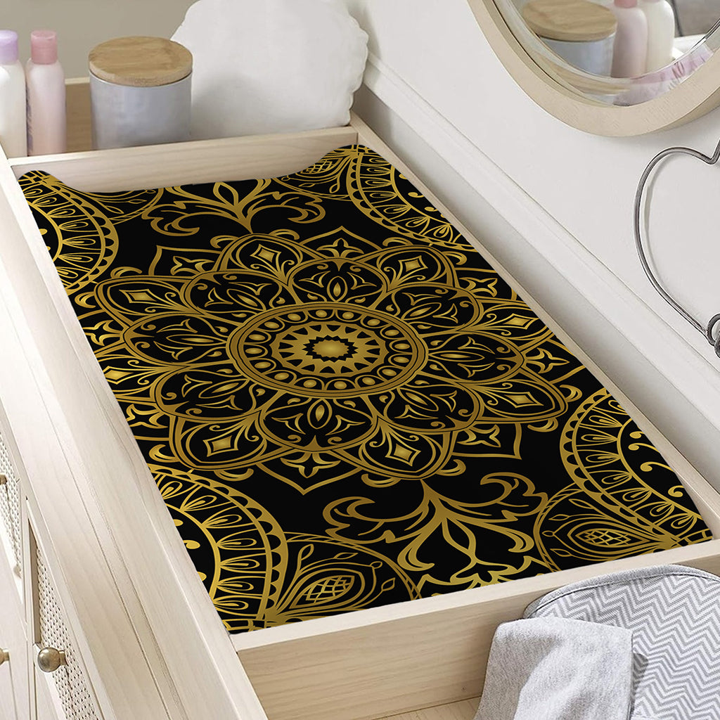 Gold And Black Mandala Print Changing Pad Cover