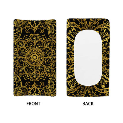 Gold And Black Mandala Print Changing Pad Cover