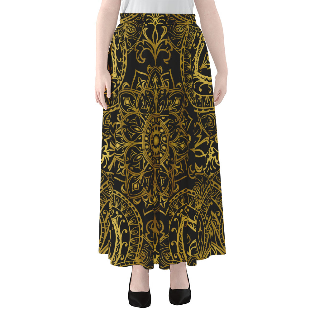 Gold And Black Mandala Print Chiffon Maxi Skirt