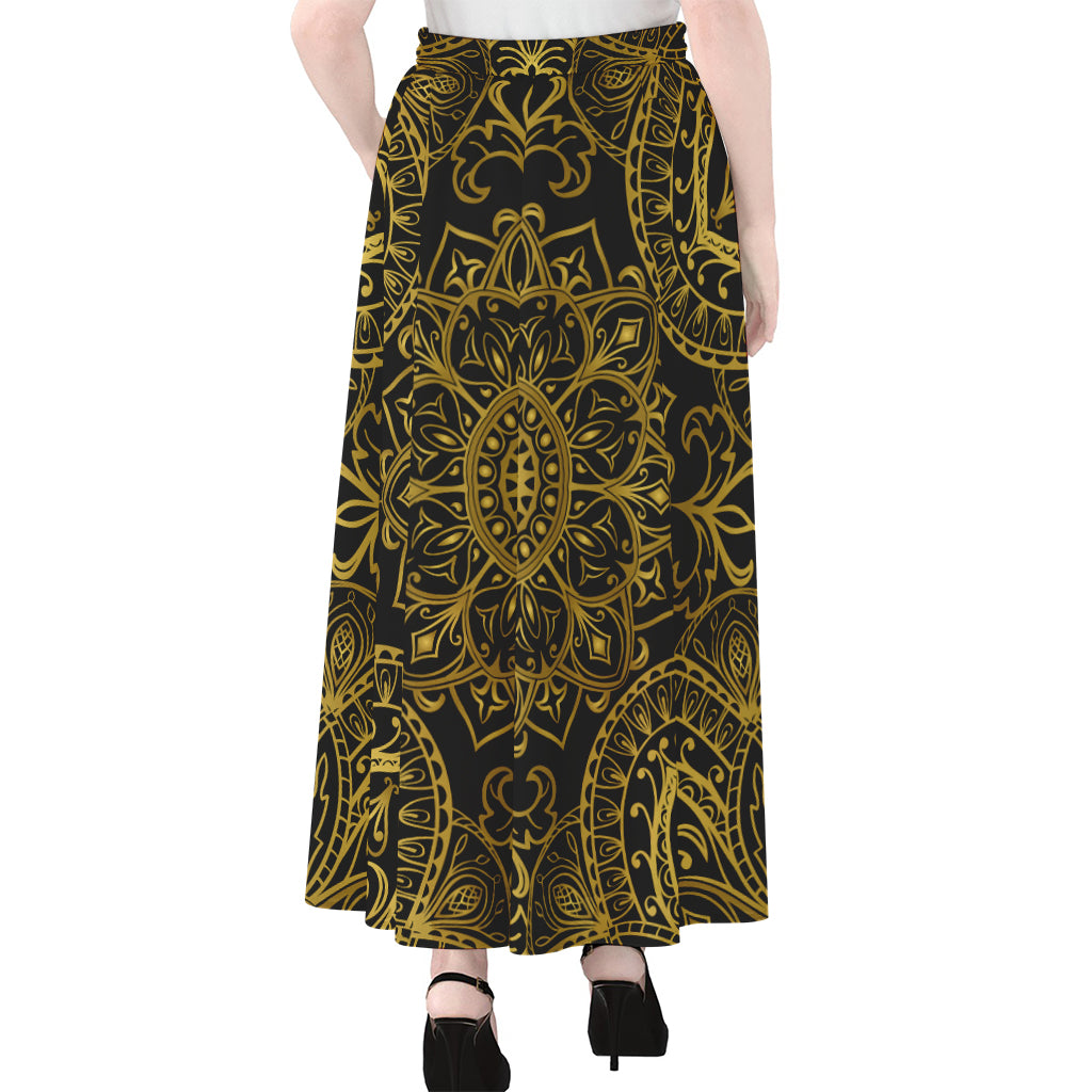 Gold And Black Mandala Print Chiffon Maxi Skirt