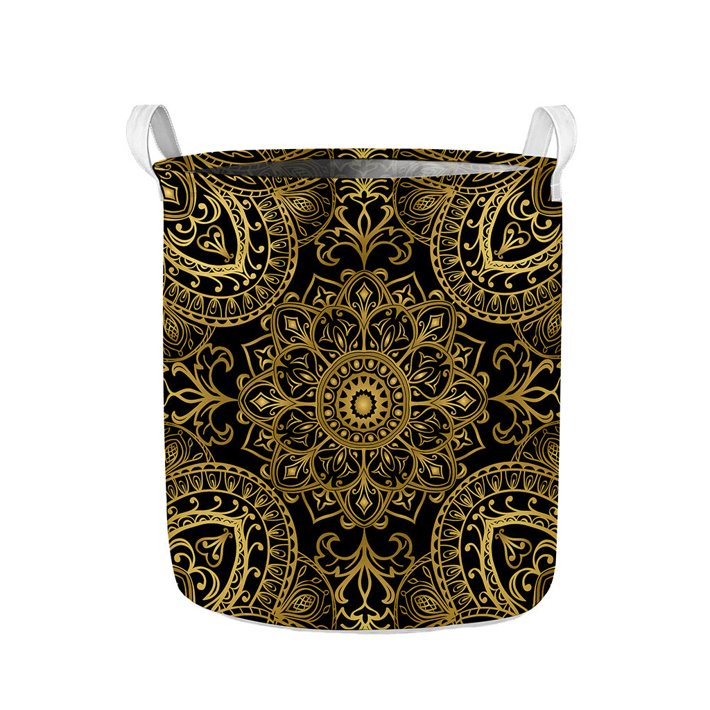 Gold And Black Mandala Print Collapsible Laundry Basket