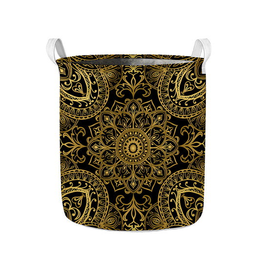 Gold And Black Mandala Print Collapsible Laundry Basket
