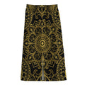 Gold And Black Mandala Print Cotton Front Slit Maxi Skirt