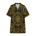 Gold And Black Mandala Print Cotton Hawaiian Shirt