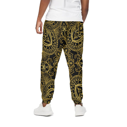 Gold And Black Mandala Print Cotton Pants
