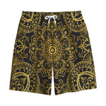 Gold And Black Mandala Print Cotton Shorts