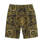 Gold And Black Mandala Print Cotton Shorts