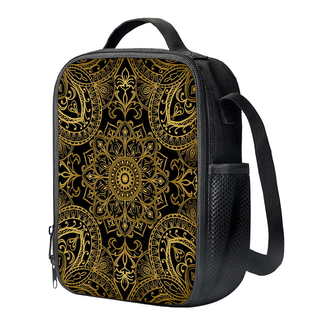 Gold And Black Mandala Print Crossbody Lunch Bag