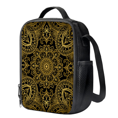 Gold And Black Mandala Print Crossbody Lunch Bag