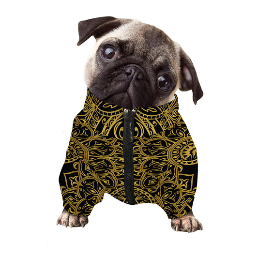 Gold And Black Mandala Print Dog Zip Up Jacket