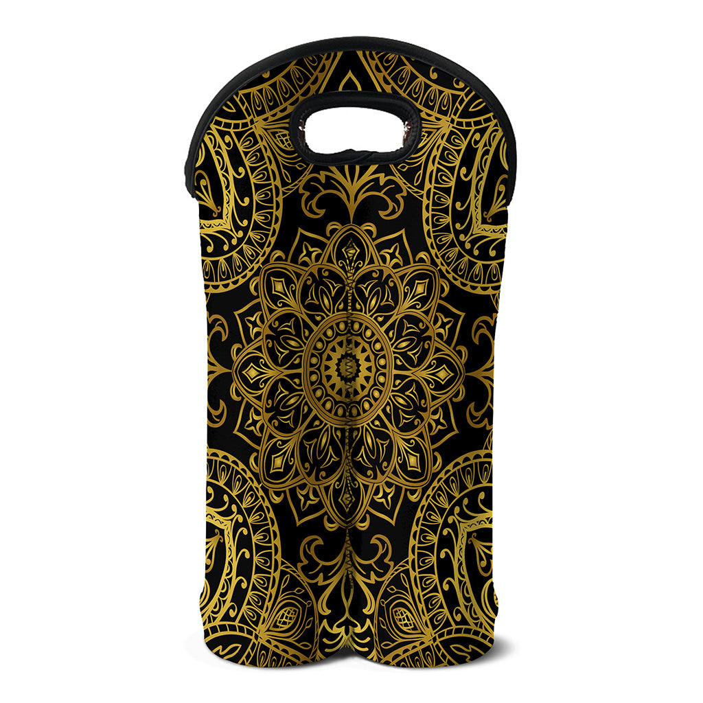 Gold And Black Mandala Print Double Neoprene Wine Tote