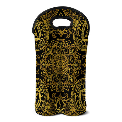 Gold And Black Mandala Print Double Neoprene Wine Tote