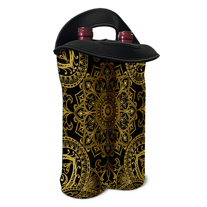 Gold And Black Mandala Print Double Neoprene Wine Tote
