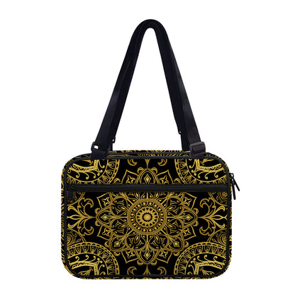 Gold And Black Mandala Print Double Strap Bible Bag
