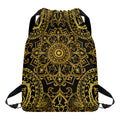 Gold And Black Mandala Print Drawstring Backpack