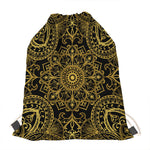 Gold And Black Mandala Print Drawstring Bag