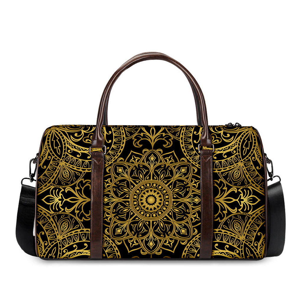 Gold And Black Mandala Print Duffle Bag