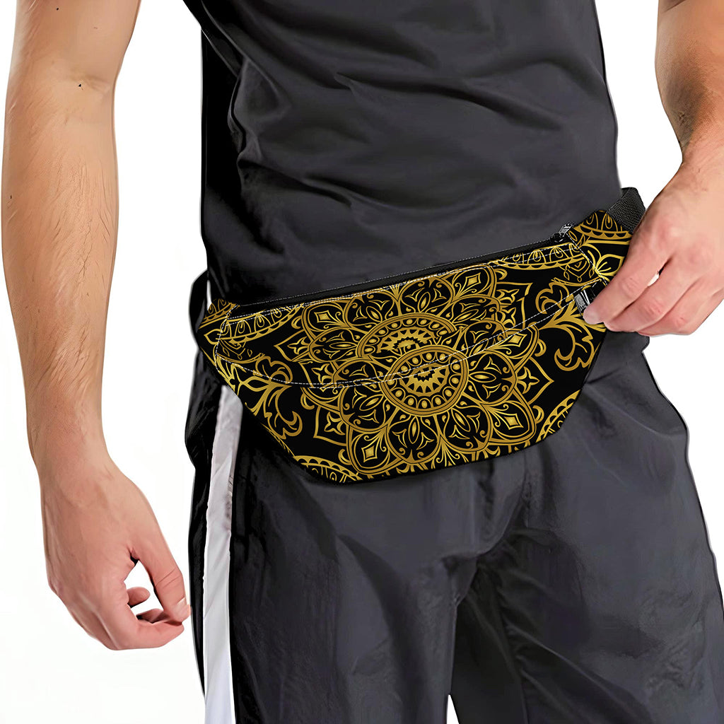 Gold And Black Mandala Print Fanny Pack