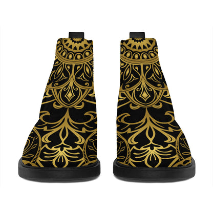 Gold And Black Mandala Print Flat Ankle Boots