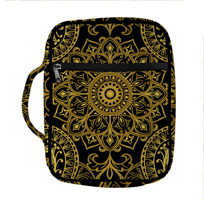 Gold And Black Mandala Print Front Pocket Bible Bag