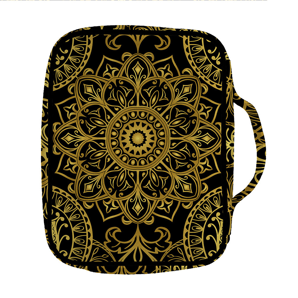 Gold And Black Mandala Print Front Pocket Bible Bag