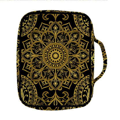 Gold And Black Mandala Print Front Pocket Bible Bag