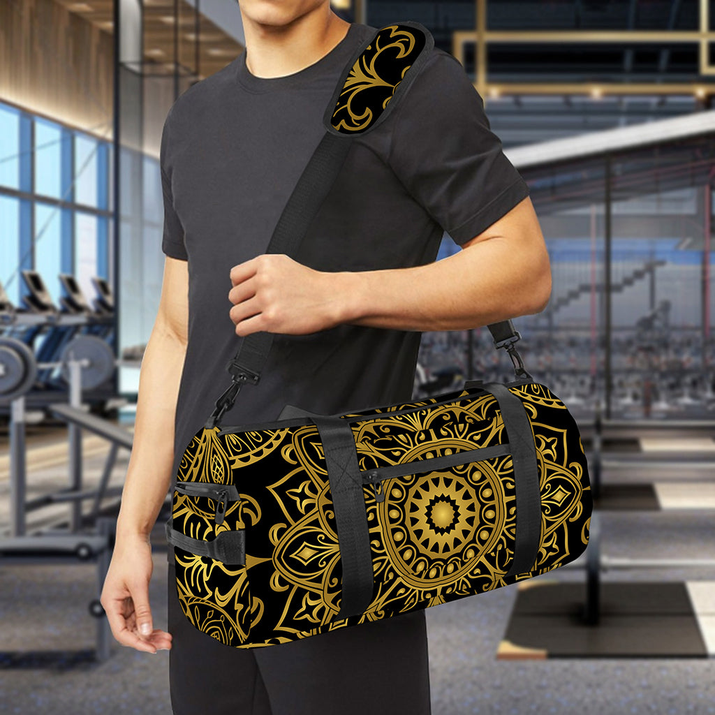 Gold And Black Mandala Print Gym Bag