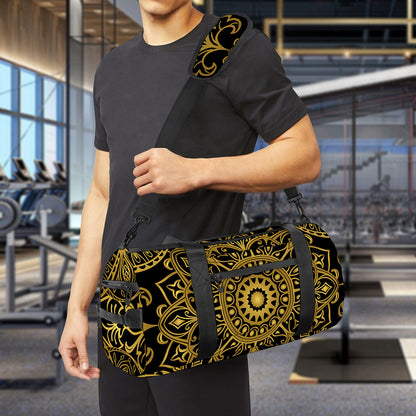 Gold And Black Mandala Print Gym Bag
