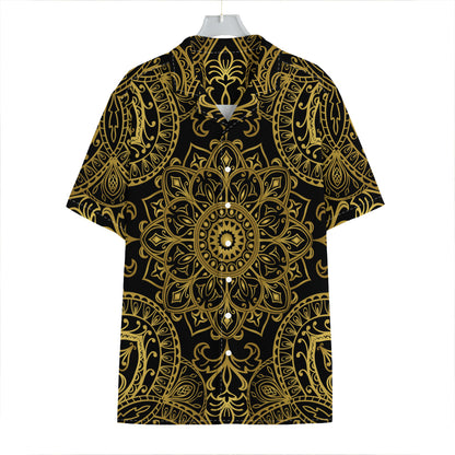 Gold And Black Mandala Print Hawaiian Shirt