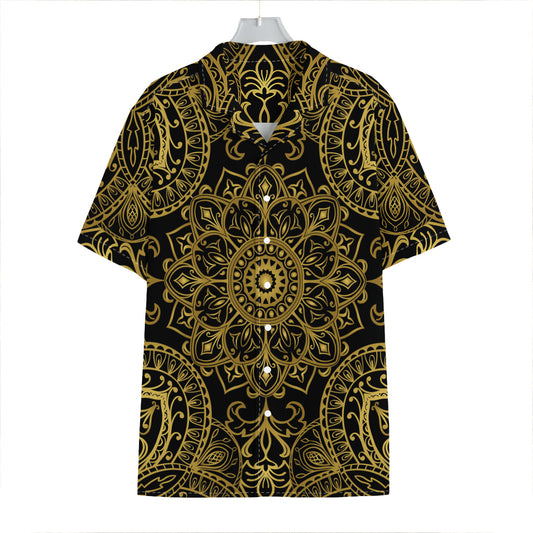 Gold And Black Mandala Print Hawaiian Shirt