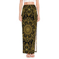 Gold And Black Mandala Print High Slit Maxi Skirt