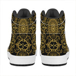 Gold And Black Mandala Print High Top Leather Sneakers