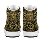 Gold And Black Mandala Print High Top Leather Sneakers