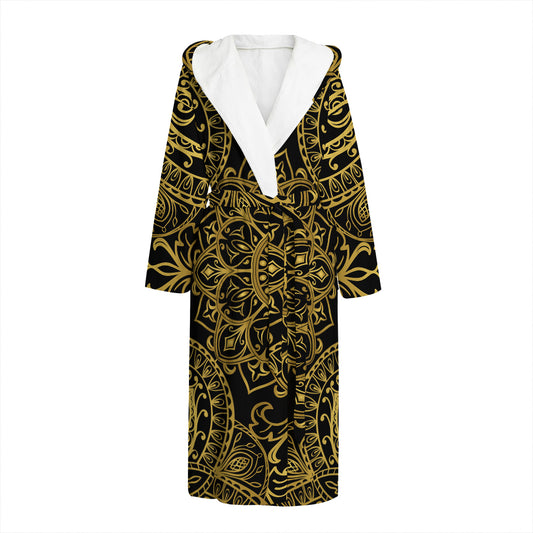 Gold And Black Mandala Print Hooded Bathrobe