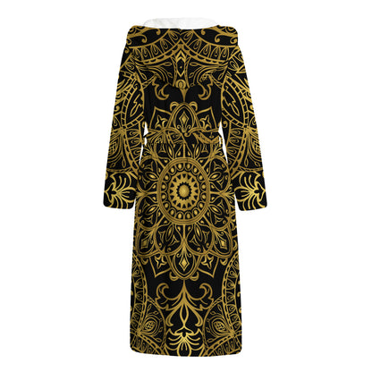 Gold And Black Mandala Print Hooded Bathrobe