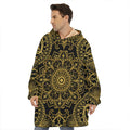 Gold And Black Mandala Print Hoodie Blanket