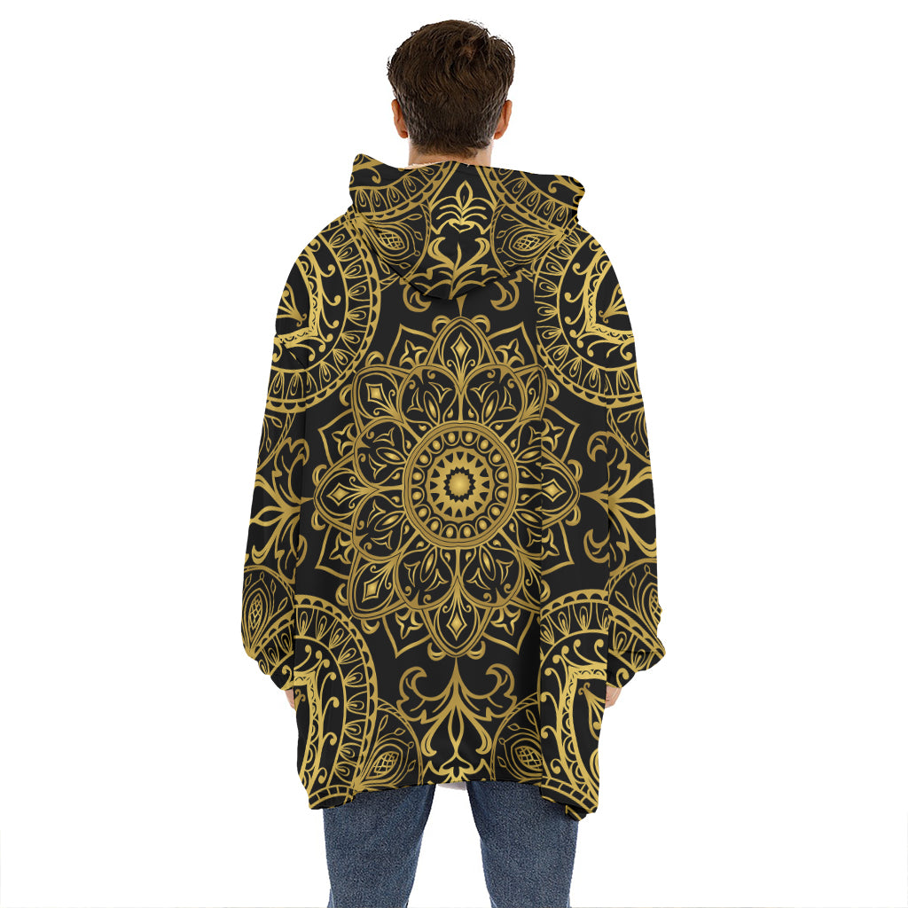 Gold And Black Mandala Print Hoodie Blanket