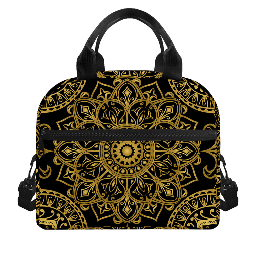 Gold And Black Mandala Print Insulated Lunch Bag