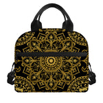Gold And Black Mandala Print Insulated Lunch Bag
