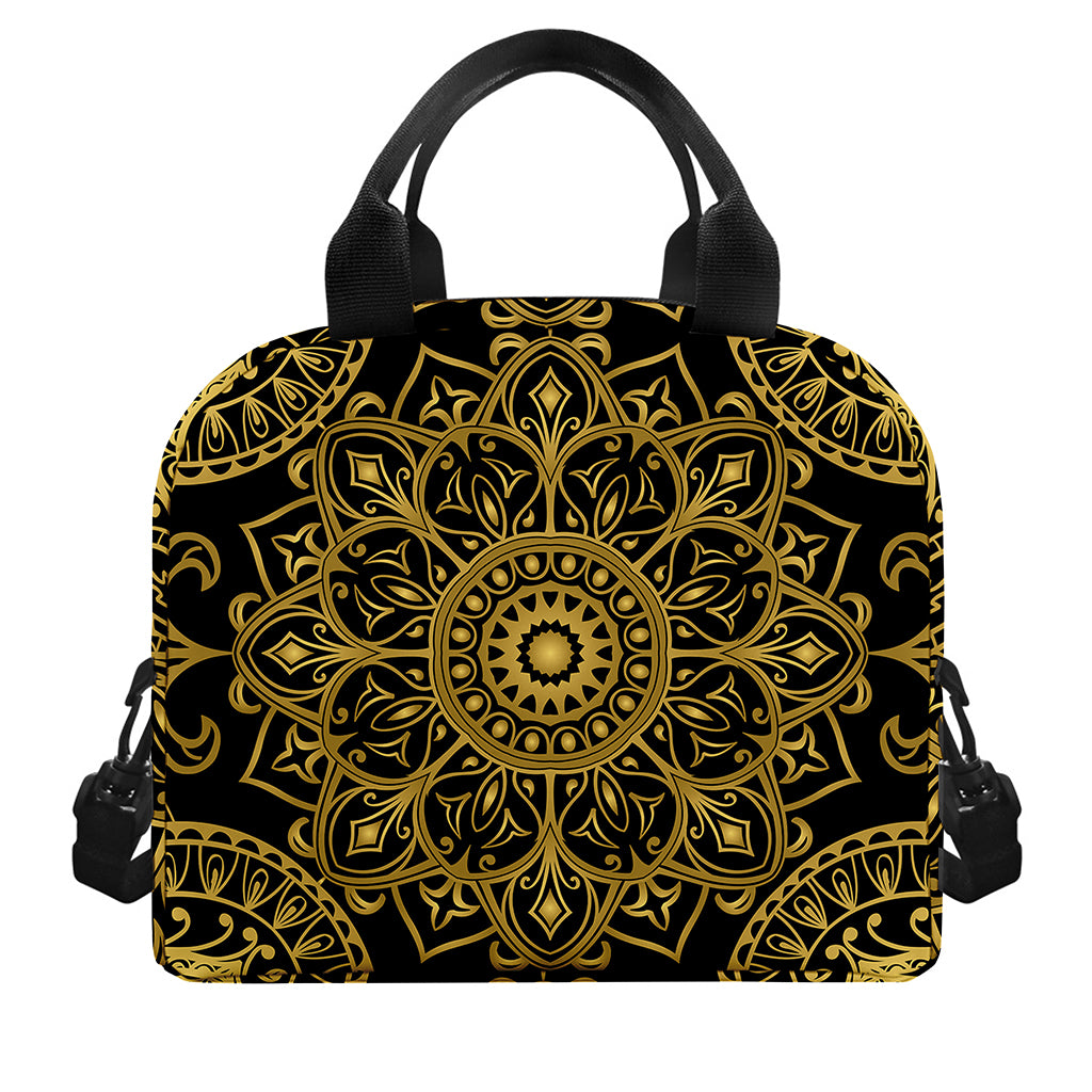 Gold And Black Mandala Print Insulated Lunch Bag