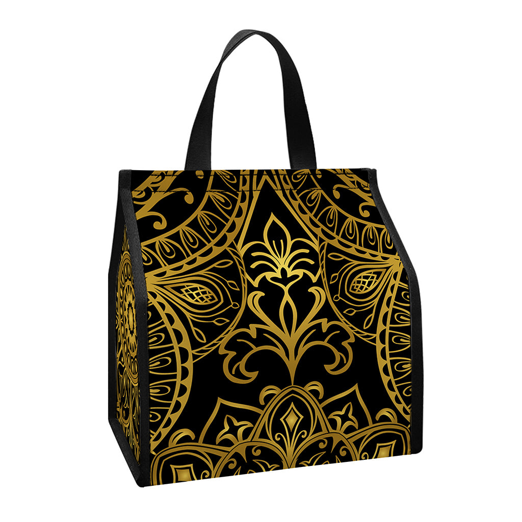 Gold And Black Mandala Print Insulated Lunch Tote
