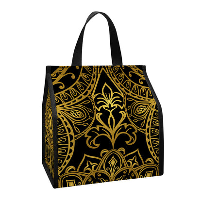 Gold And Black Mandala Print Insulated Lunch Tote