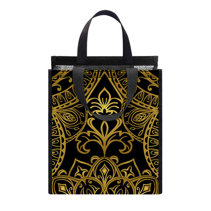 Gold And Black Mandala Print Insulated Lunch Tote
