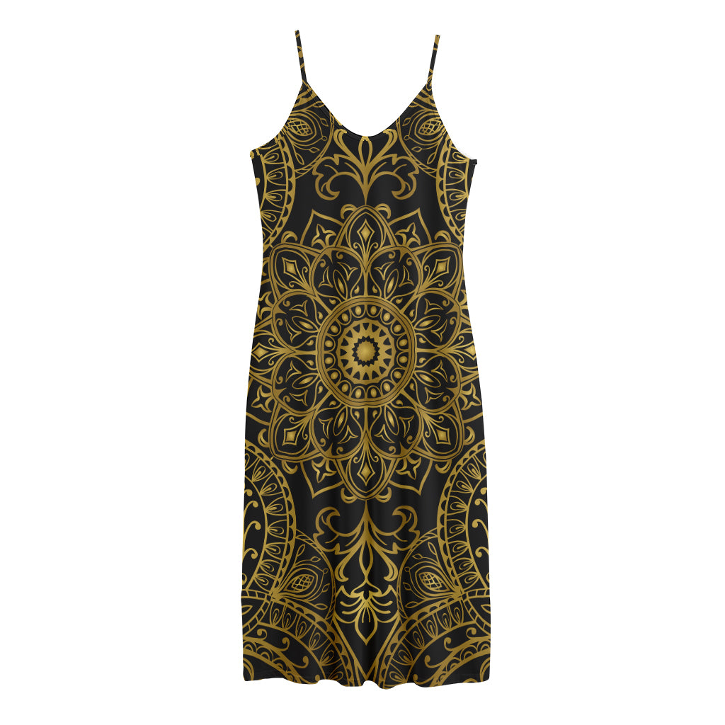 Gold And Black Mandala Print Jersey Midi Cami Dress