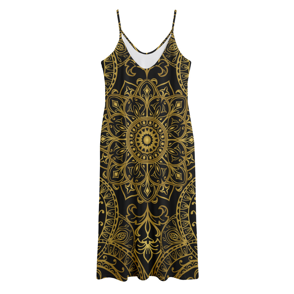 Gold And Black Mandala Print Jersey Midi Cami Dress